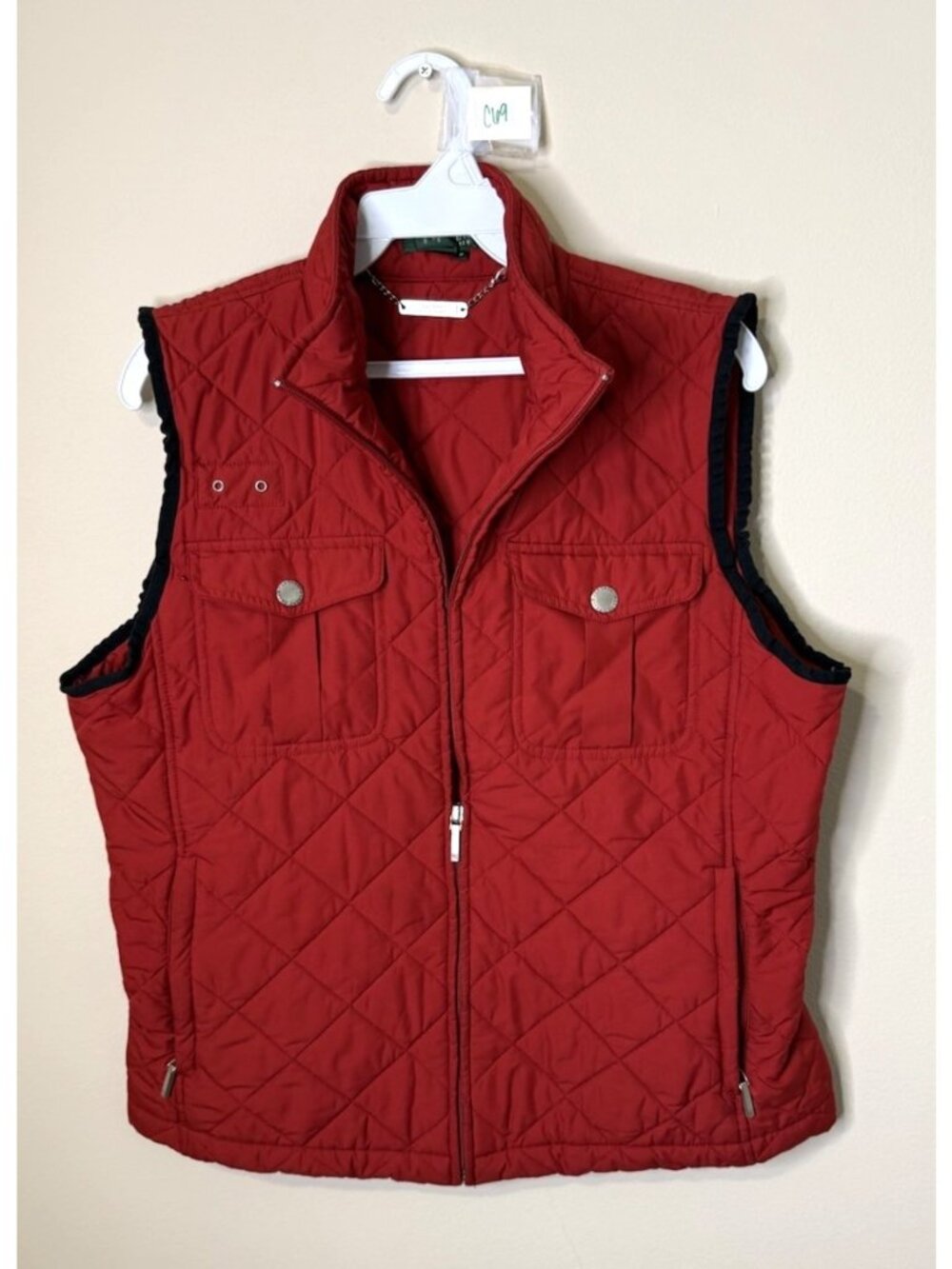 Lauren Ralph Lauren Vest Quilted Puffer Jacket Zip Red